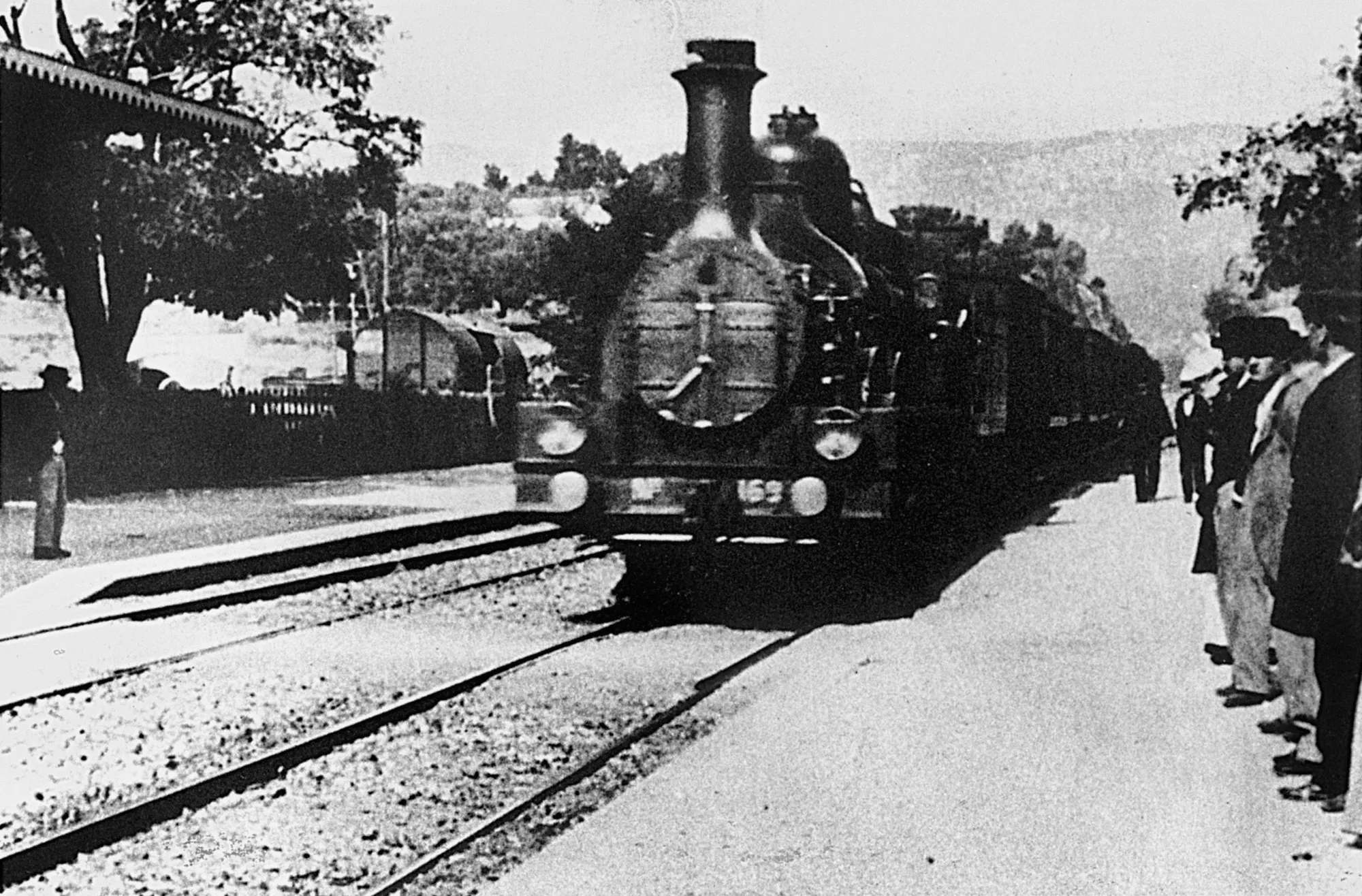The Lumière brothers' 1896 film still of a train arriving at La Ciotat station